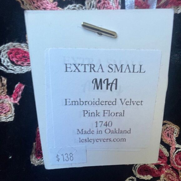 Lesley Evers Party Velvet Pants Embroidered Pink Floral Boho Retro NEW - Picture 5 of 7